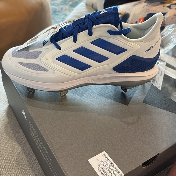 Adidas PureHustle 3 Elite "Ftwr White/Team Royal Blue" Softball Cleat - Picture 8 of 8